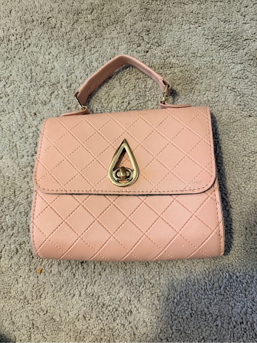 Blush Pink Quilted Top Handle Mini Purse Gold Tone - Picture 2 of 11